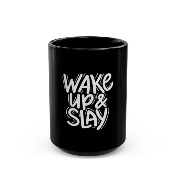wake up & slay black mug inspirational coffee cup, funny gift for friends, office desk accessory, perfect for tea lovers
